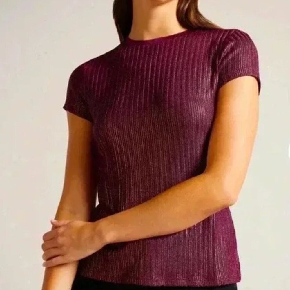 Maroon Katrino Metallic T-Shirt | Ted Baker | Sz 3 / Sz 12 USA